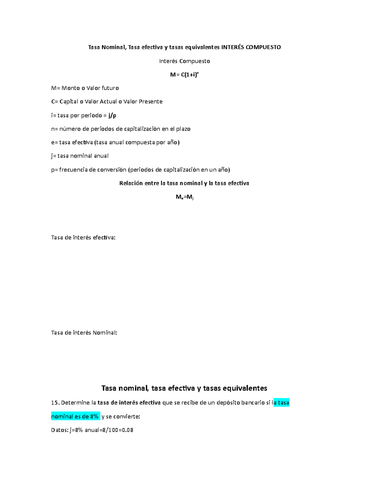 Tasa nominal, efectiva y tasas equivalentes - Tasa Nominal, Tasa ...