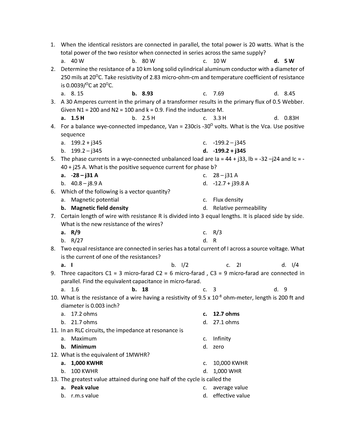 seatwork in electrical engineering with answer key - When the identical ...