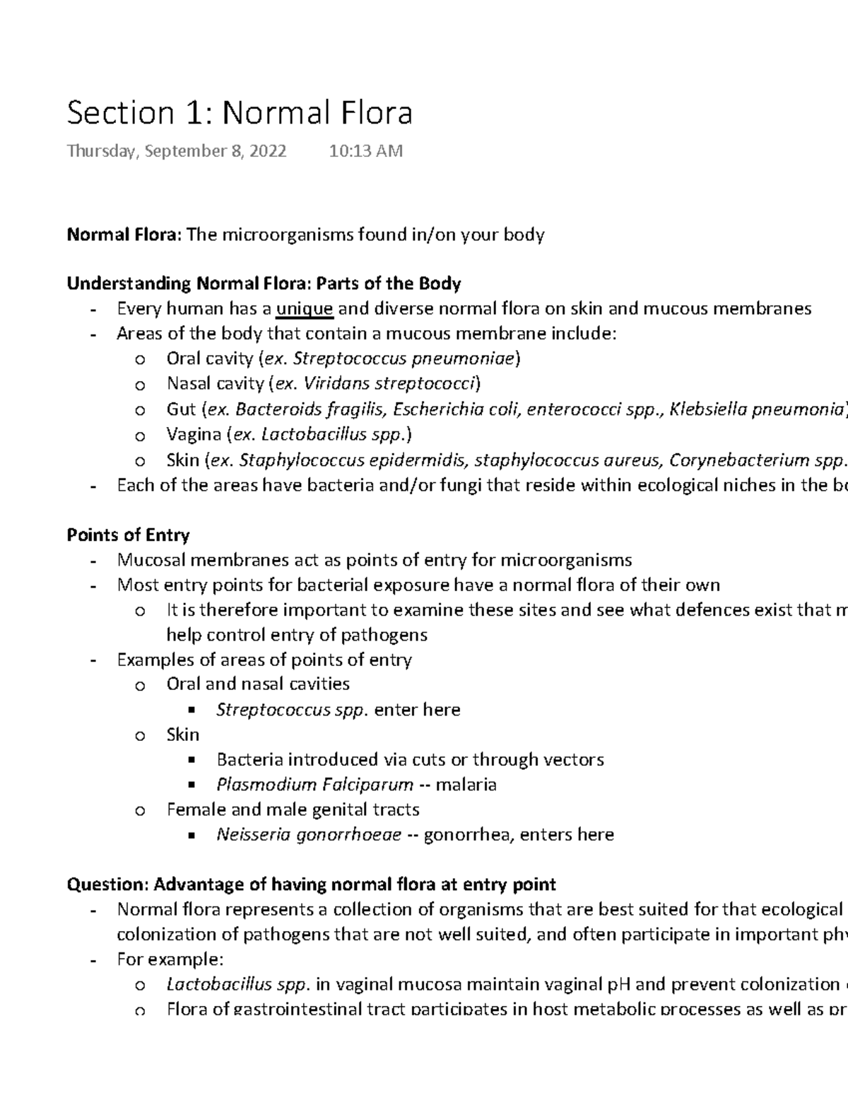 BMED 483 Module 1, Section 1 Normal Flora Normal Flora The