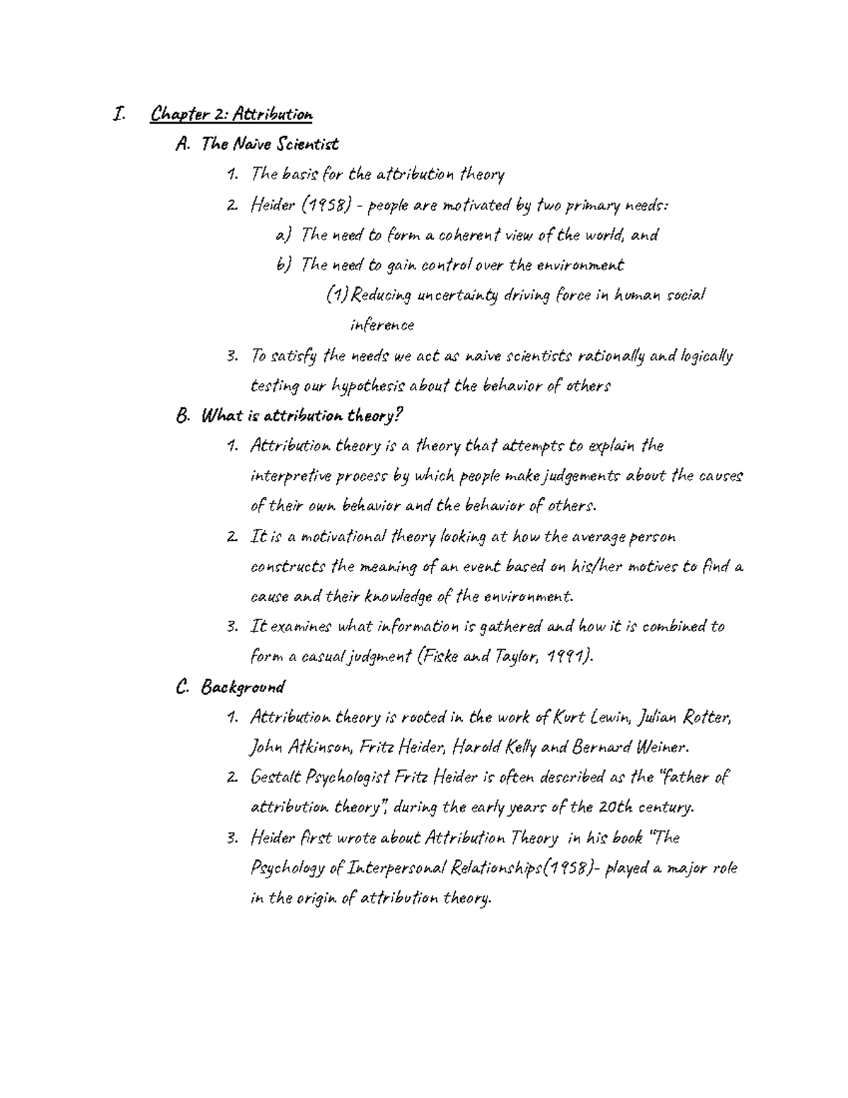 Chapter 2 Attribution Social Psych - I. Char 2: Atibo A. The e nit 1 ...