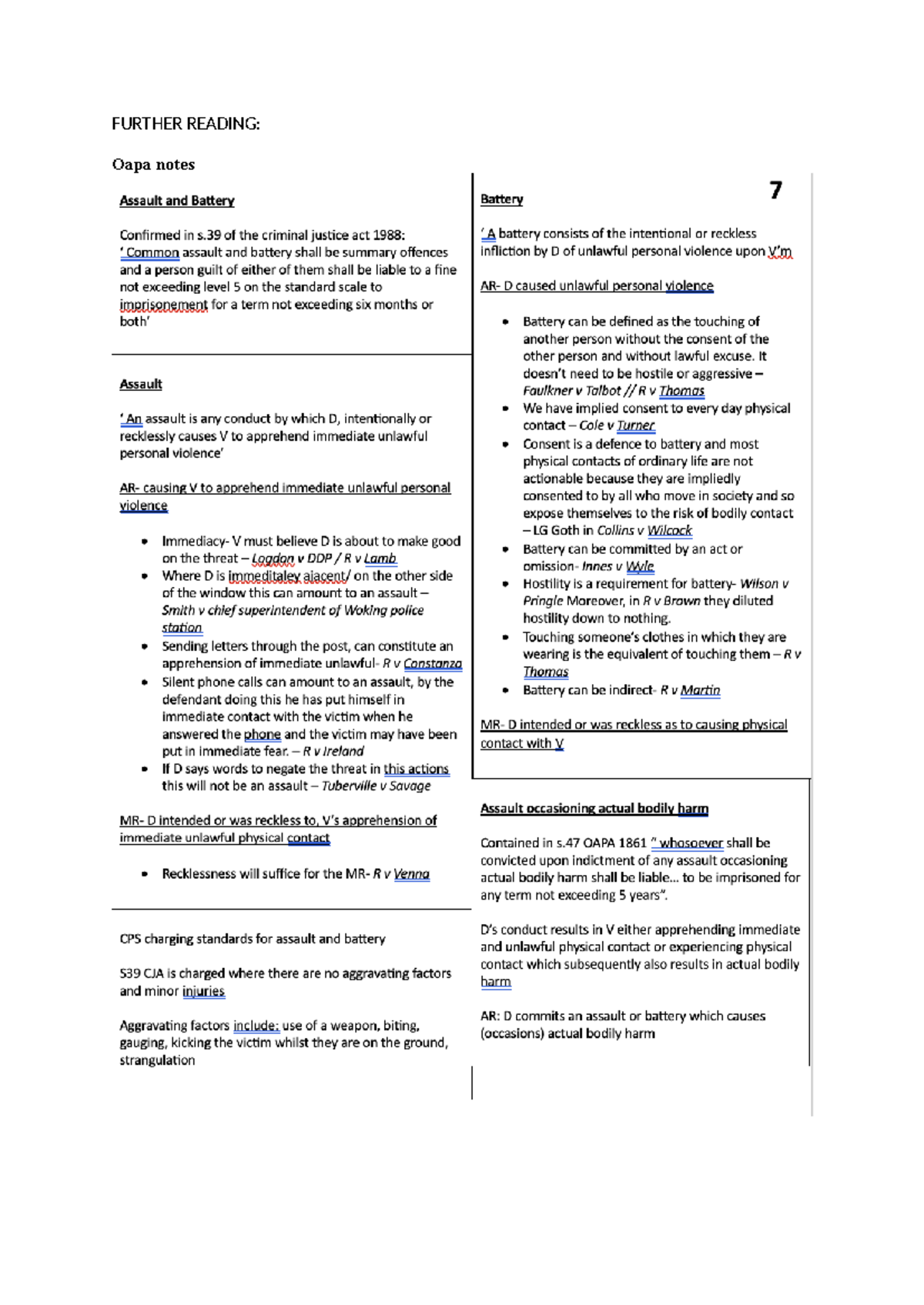 Criminal LAW Further Reading - FURTHER READING: Oapa notes SEM 1 ...