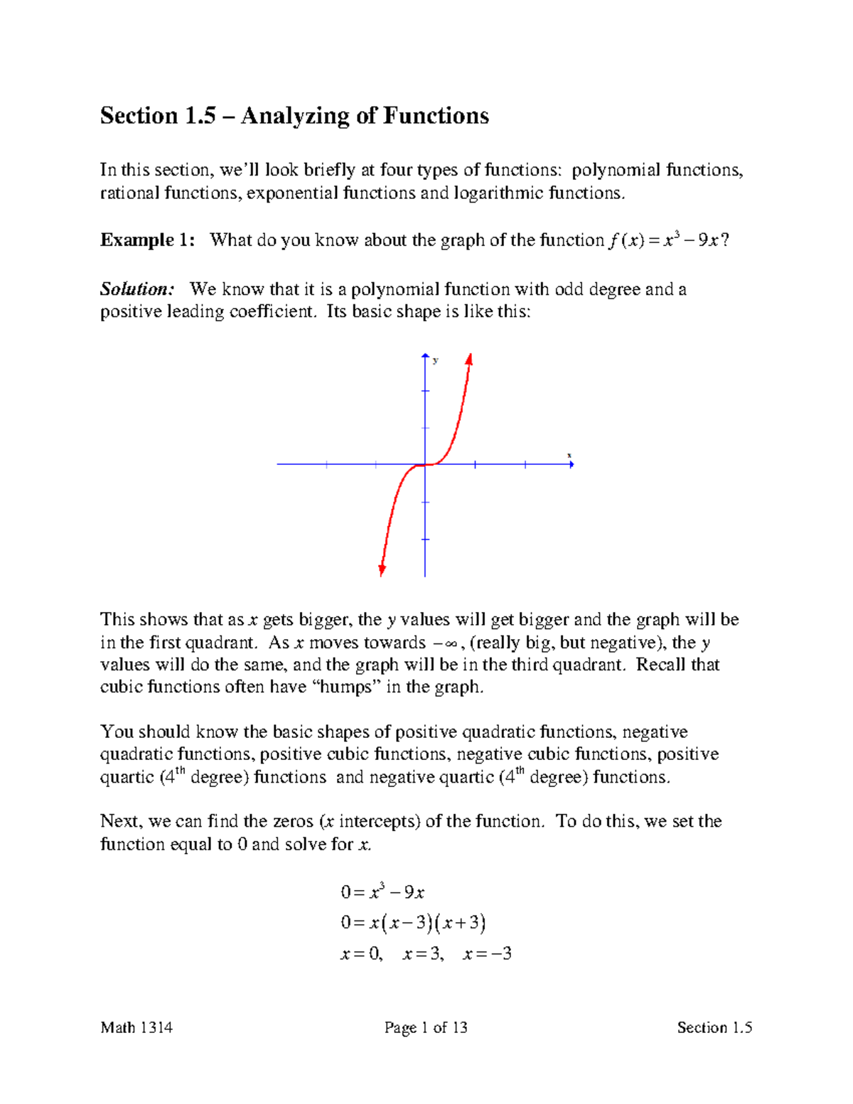 Analyzing Of Functions Math 1314 Uh Studocu