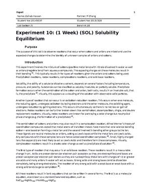 Enthalpy of Neutralization Lab Report - Experiment 8. (1 week) (LCA ...