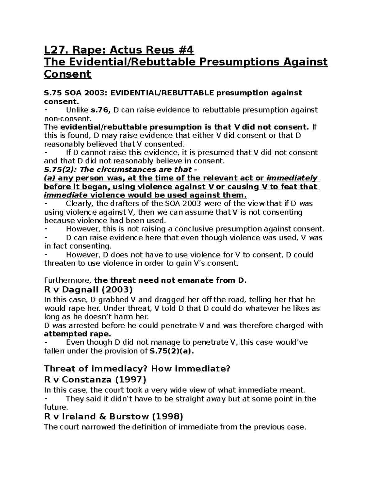 L27. Rape- Actus Reus #4 The Evidential:Rebuttable Presumptions Against ...