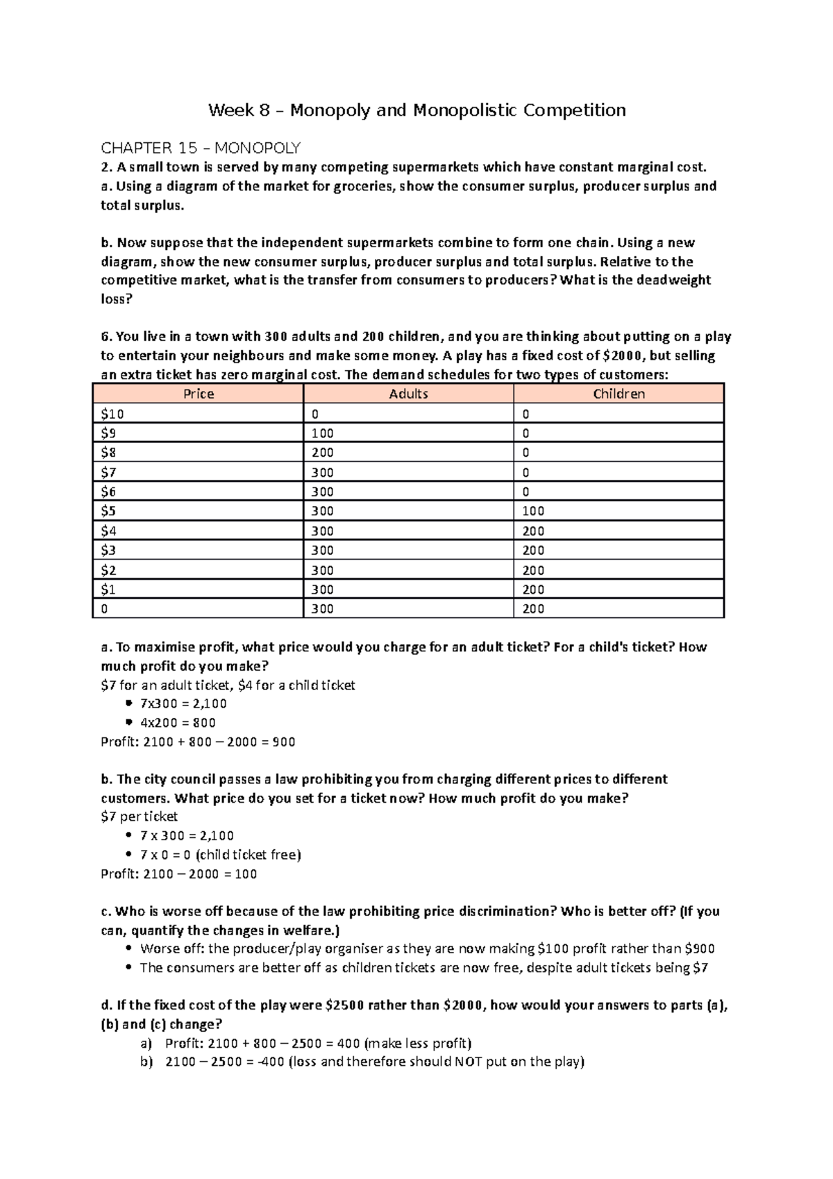 Week 10 - monopoly and monopolistic competition - Week 8 – Monopoly and ...