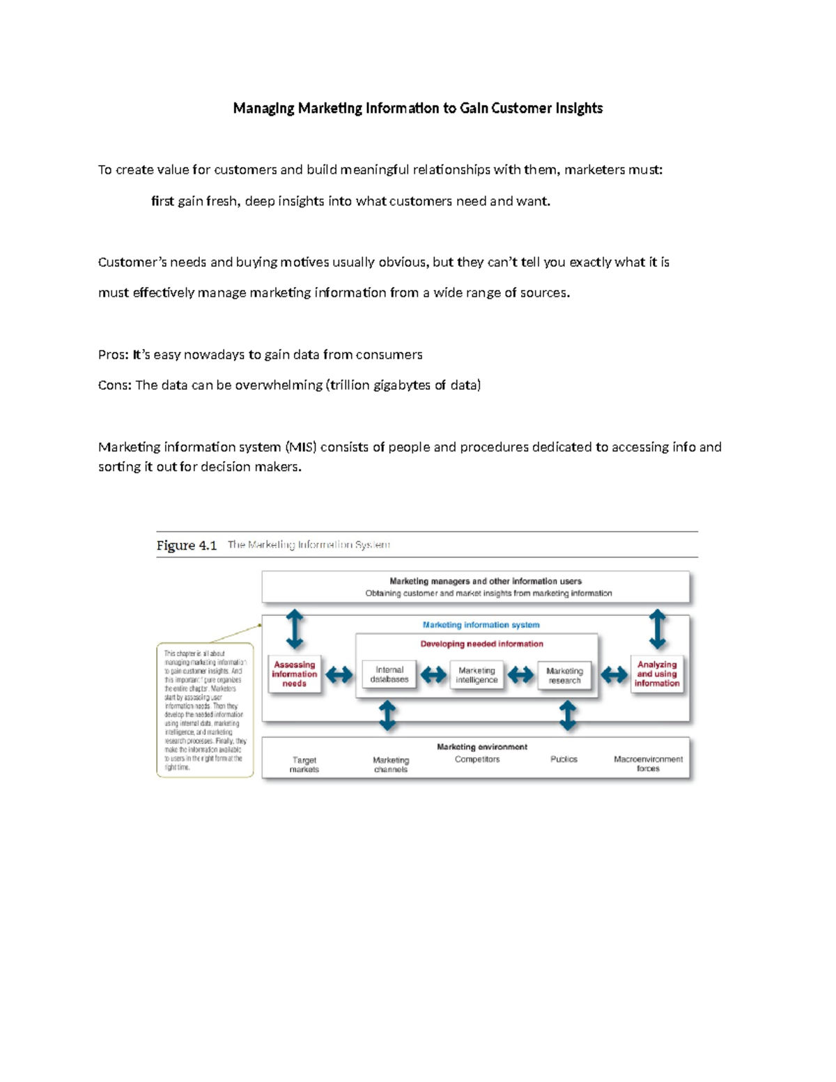 Mark 201 ch - Key points of Textbook for chapter 4 - Managing Marketing ...
