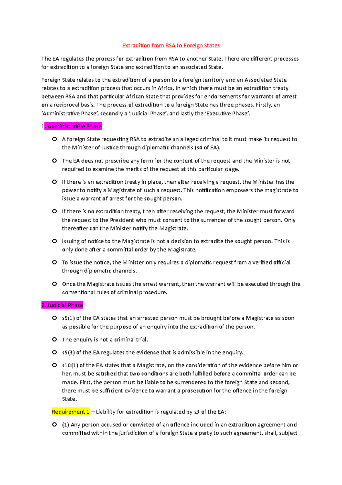 Extradition from RSA to Foreign States - There are diferent processes ...