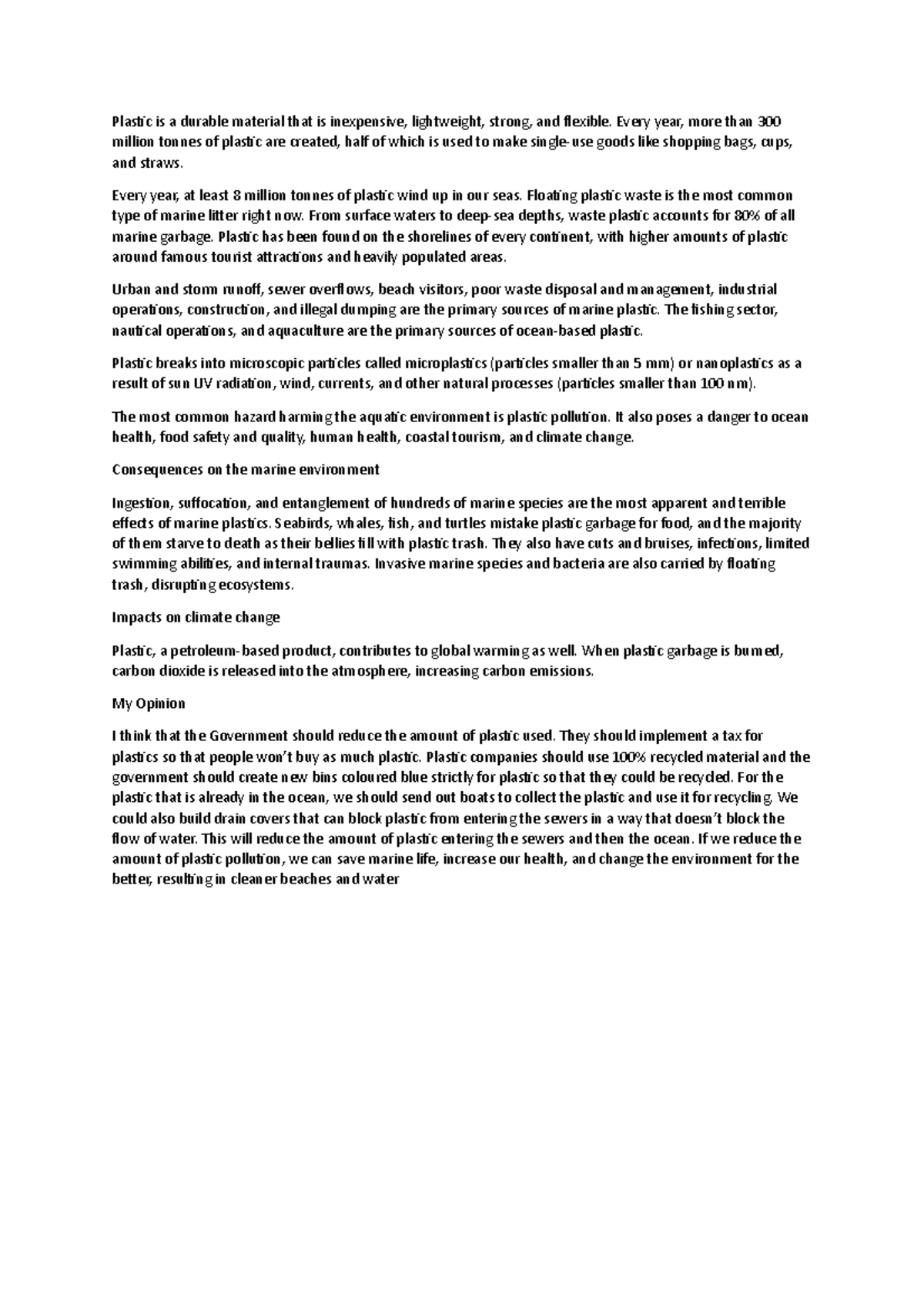Plastic pollution - Grade: 50 - Plastic is a durable material that is ...