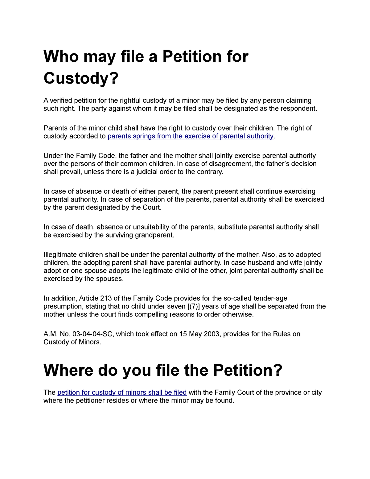 Custody - For Learnig - Who May File A Petition For Custody? A Verified ...