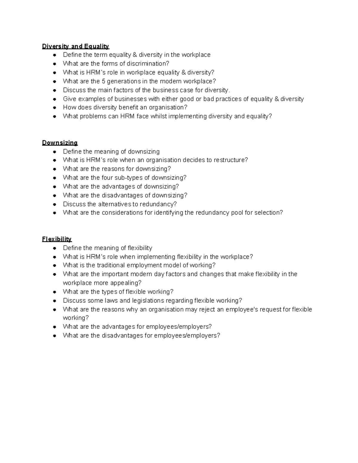 HR Topic Questions - Diversity and Equality Define the term equality ...