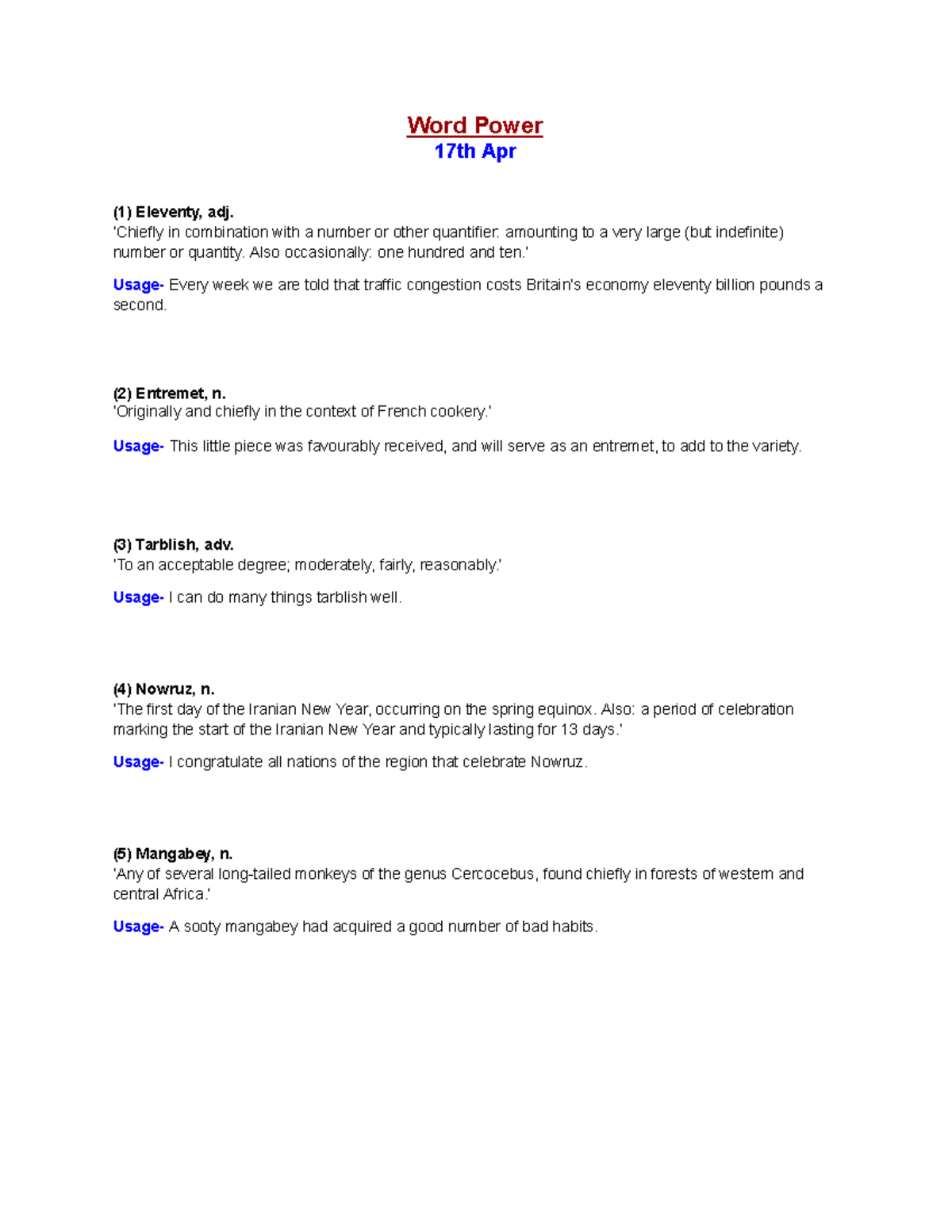Word Power- 17th Apr - ffffffffff - Word Power 17th Apr (1) Eleventy ...