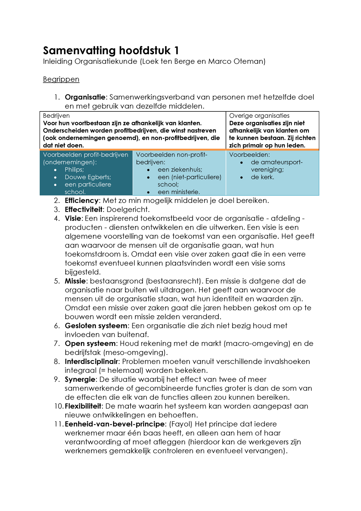 Samenvatting - Boek - Inleiding - Organisatiekunde - H1 - Samenvatting ...