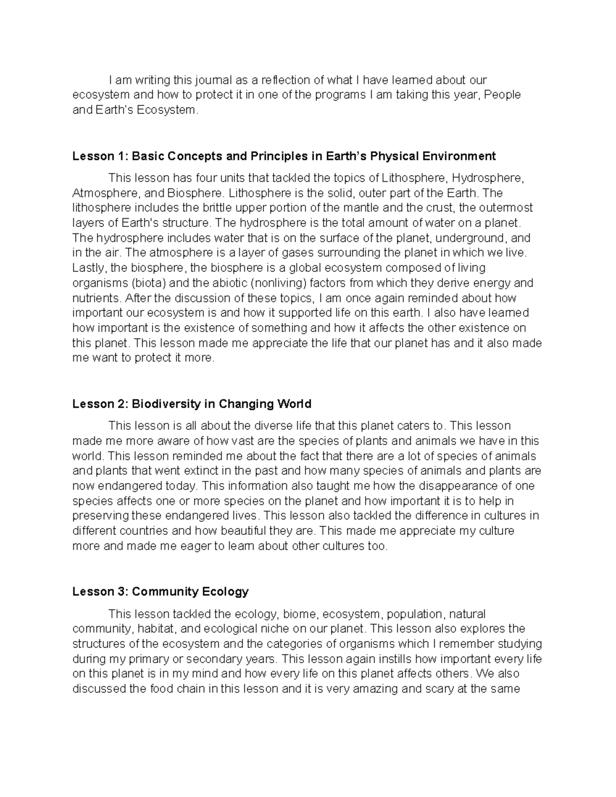 Assignment 5 - fwer24 - I am writing this journal as a reflection of ...