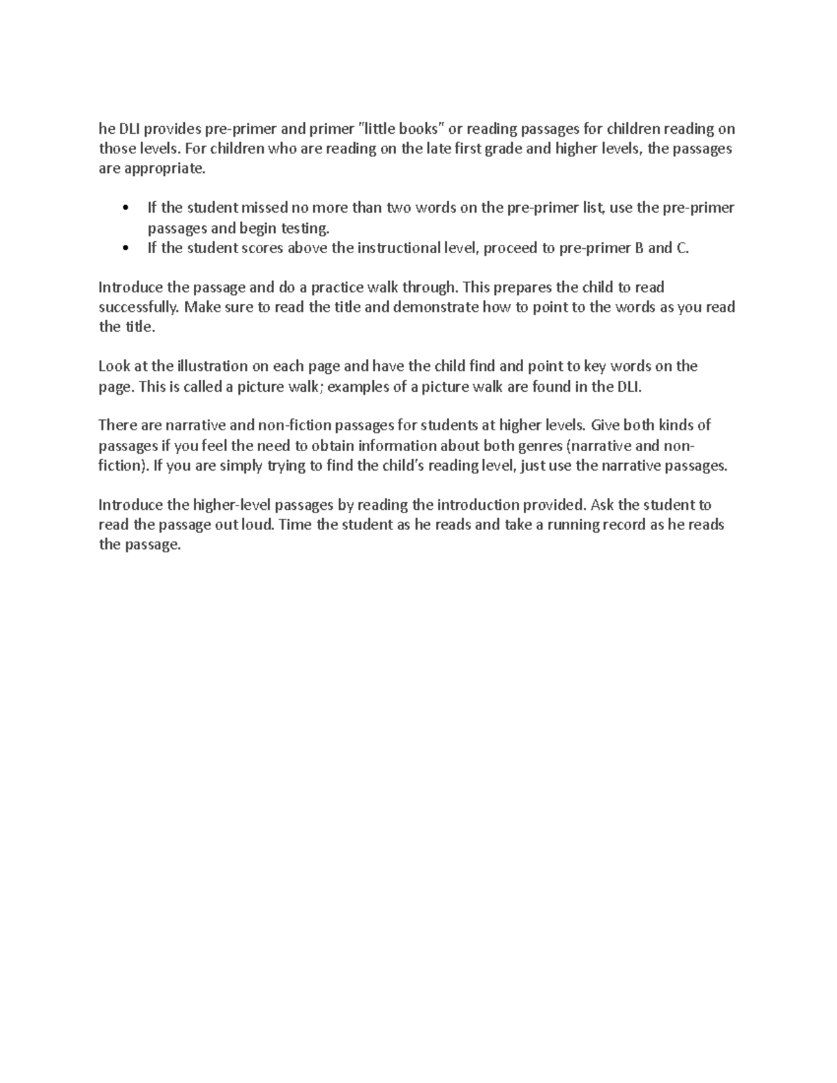 Administering the Text Passages - he DLI provides pre-primer and primer ...