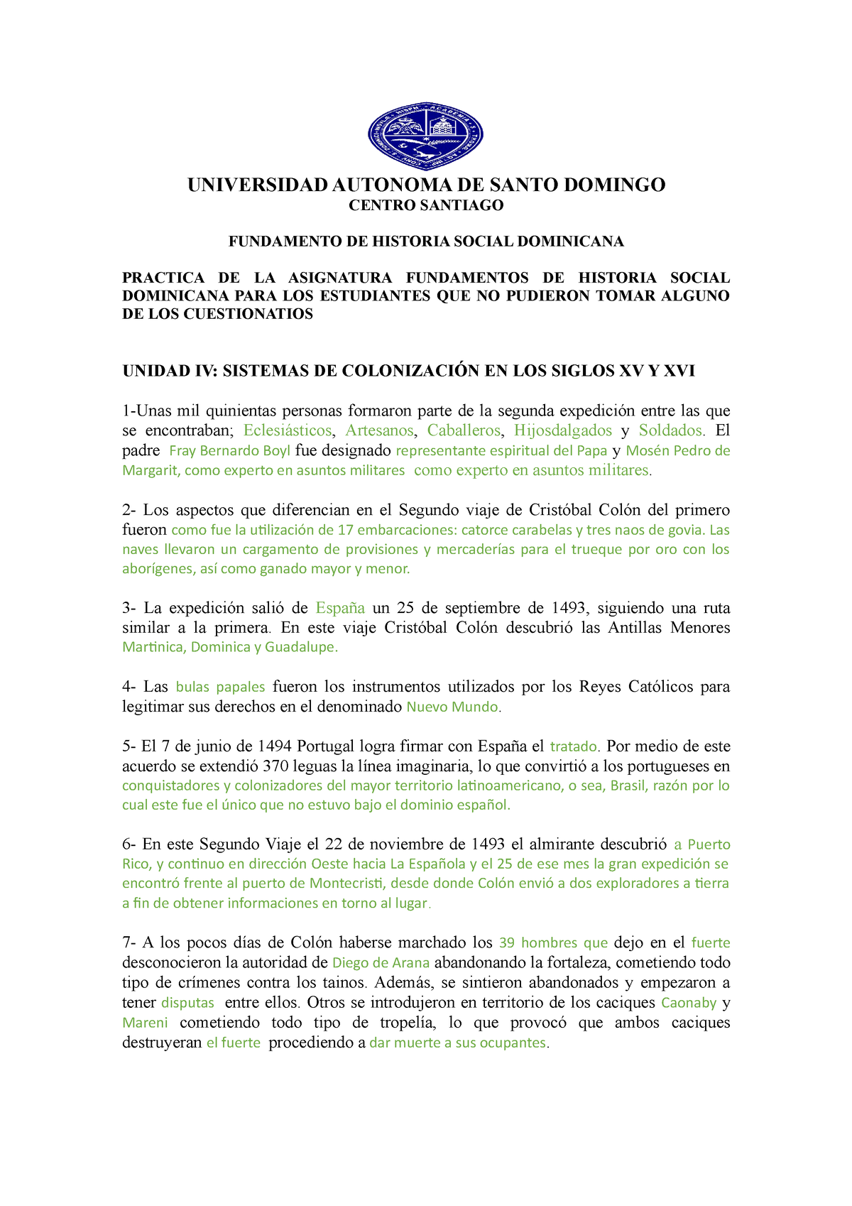 Practica I De Fundamentos De Historia Social Dominicana Completa Universidad Autonoma De Santo 6855