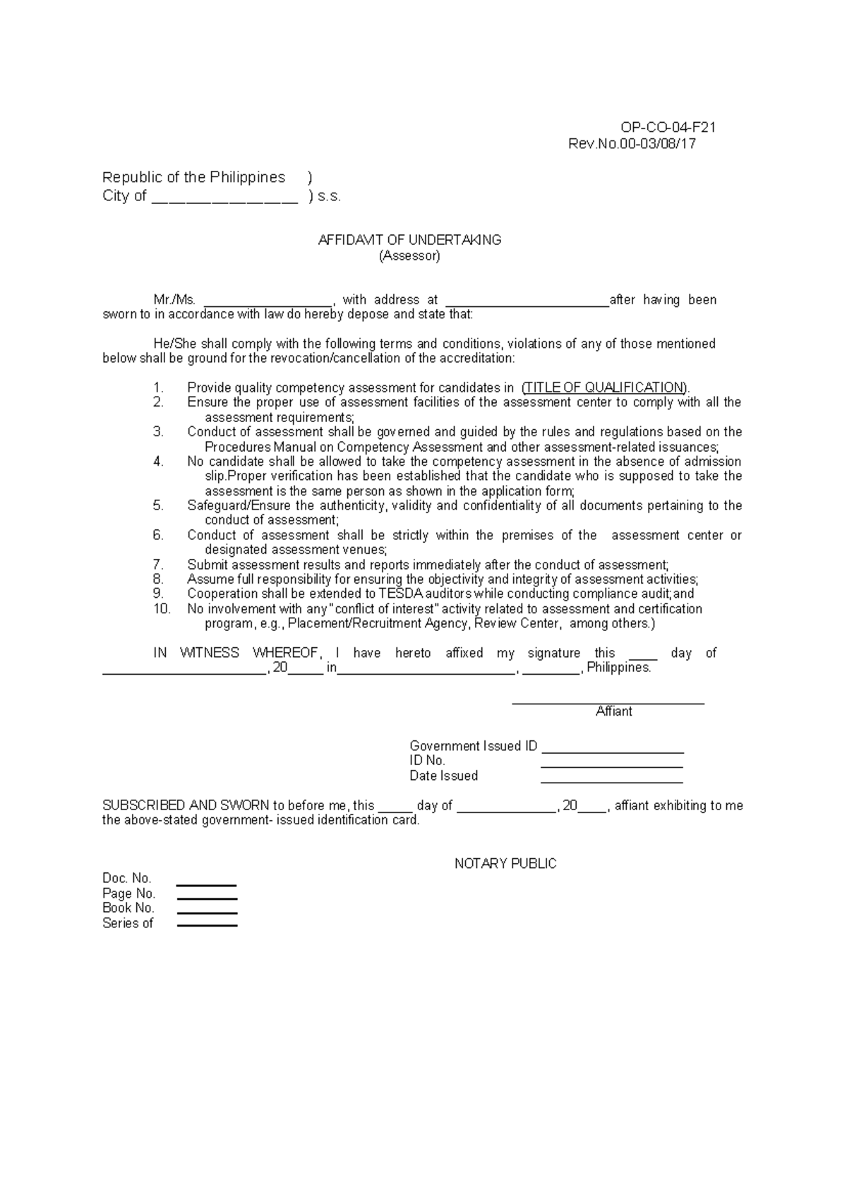 2017 AOU assessor - OP-CO-04-F Rev.No-03/08/ Republic of the ...