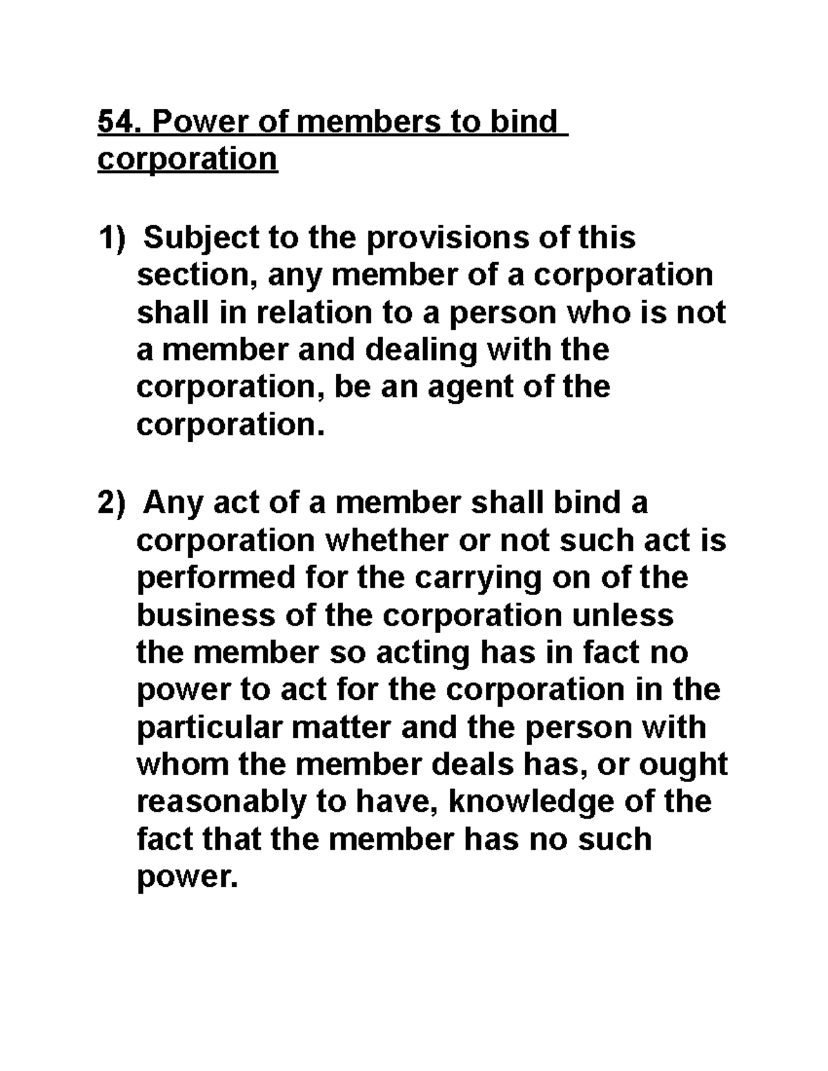S54 notes to master s 54 Power of members to bind corporation