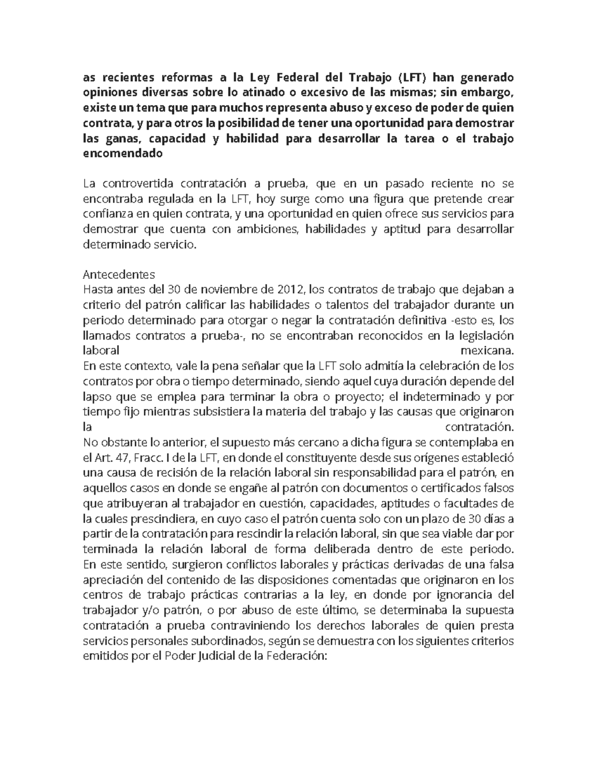 As recientes reformas a la Ley Federal del Trabajo - Antecedentes Hasta ...