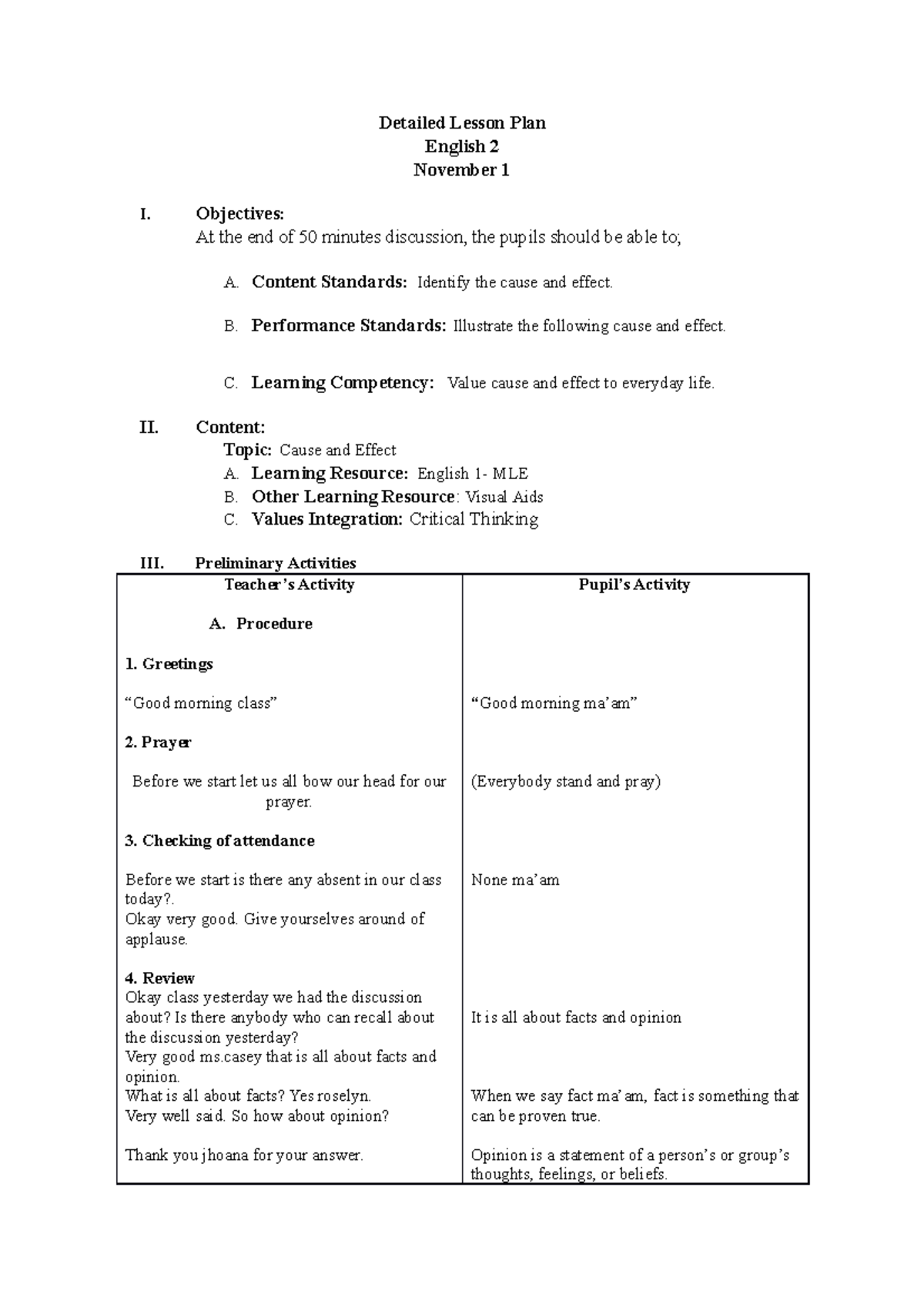 Lesson Plan In English Sana Makatulong Detailed Lesson Plan English 2 November 1 I 6895