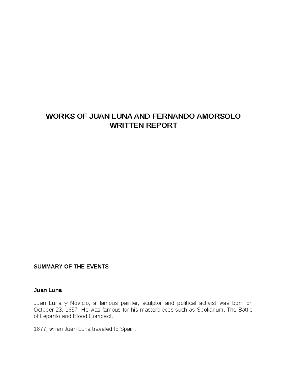 Works OF JUAN LUNA AND Fernando Amorsolo Written Report.docx - WORKS OF ...