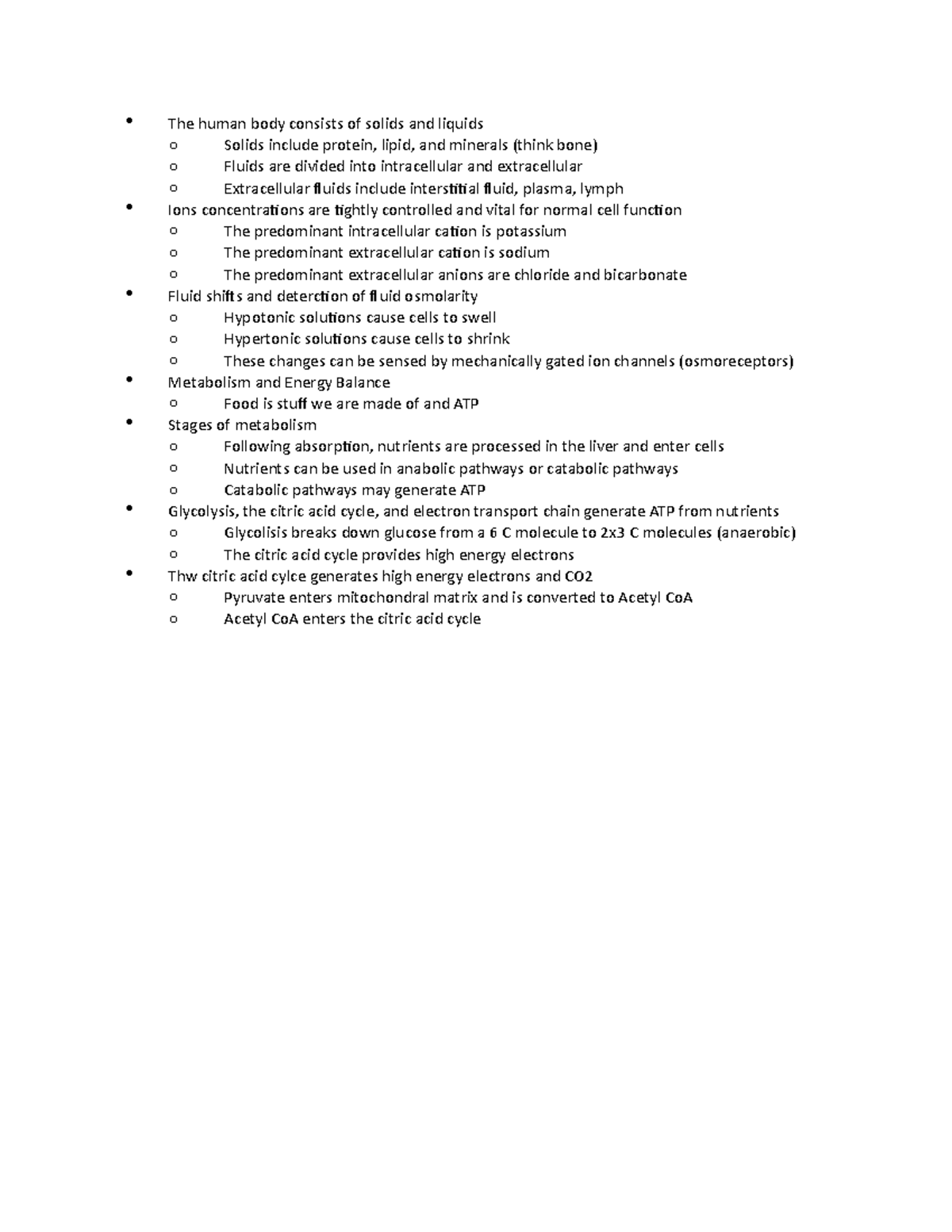 Lec.19 A&P Lecture notes 19 The human body consists of solids and