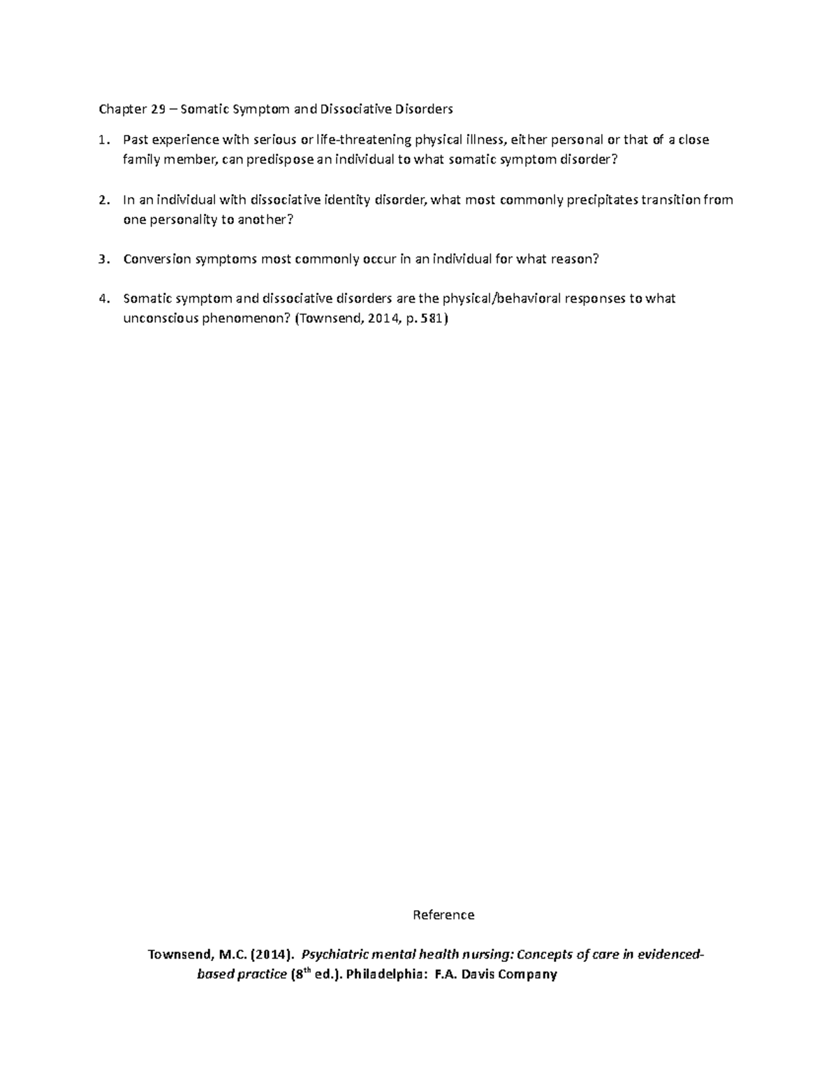 Chapter+29+-+Practice+Questions - Chapter 29 – Somatic Symptom and ...