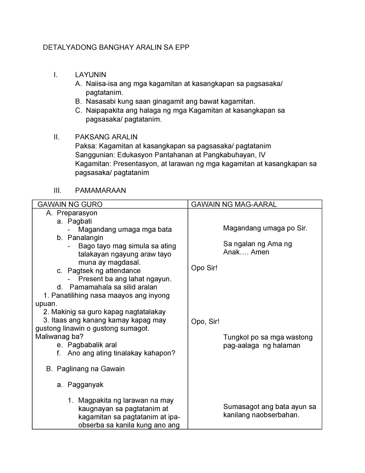 Detalyadong Banghay Aralin SA EPP - DETALYADONG BANGHAY ARALIN SA EPP I ...