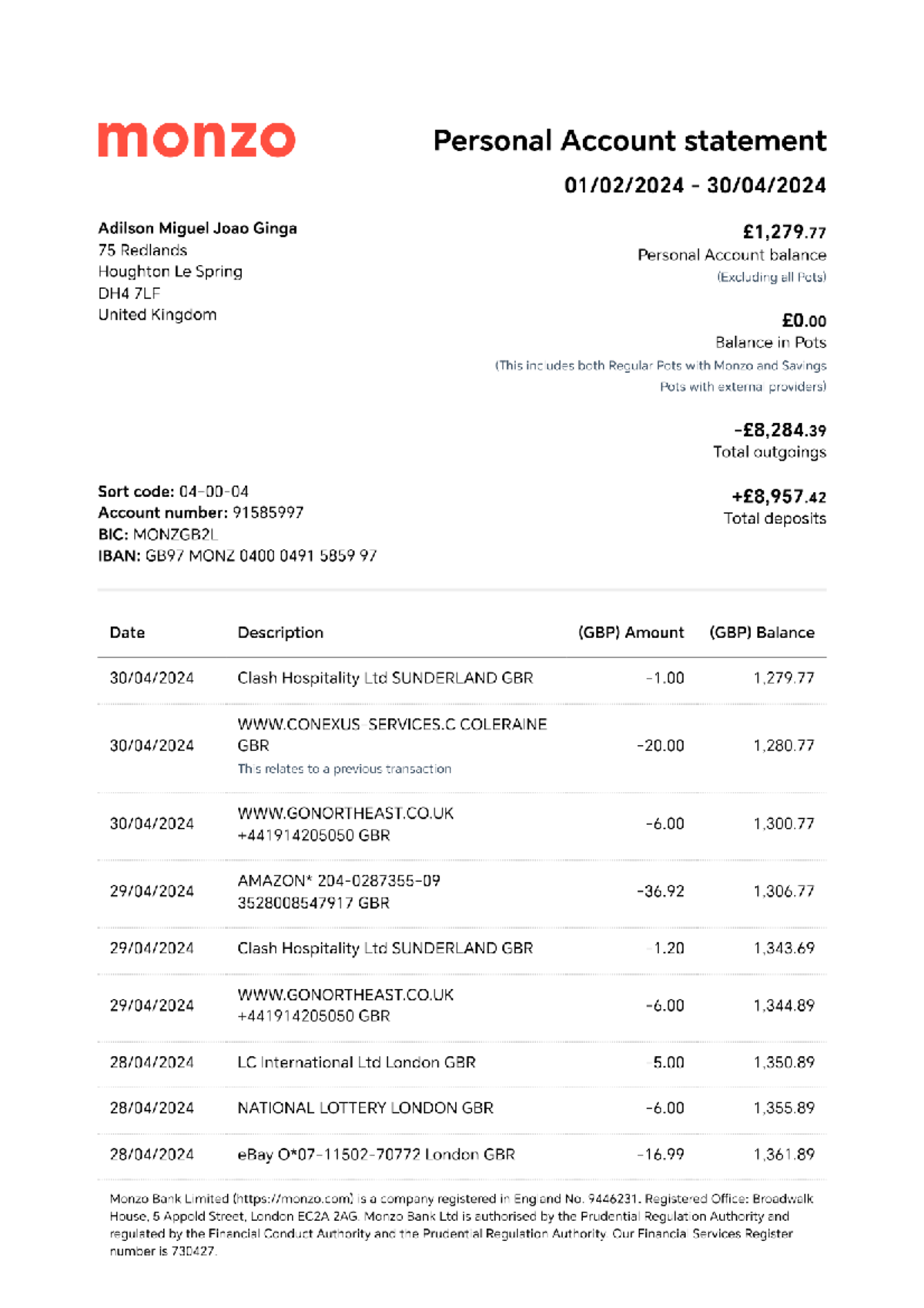 Monzo bank statement 2024-02-01-2024-04-30 4306(1) Ilide.INFO Platform ...
