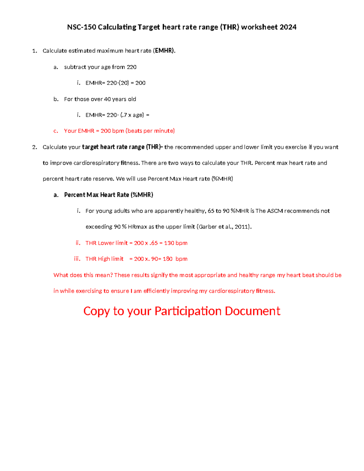 Calculating Target heart rate range-fall 2024 - NSC-150 Calculating ...