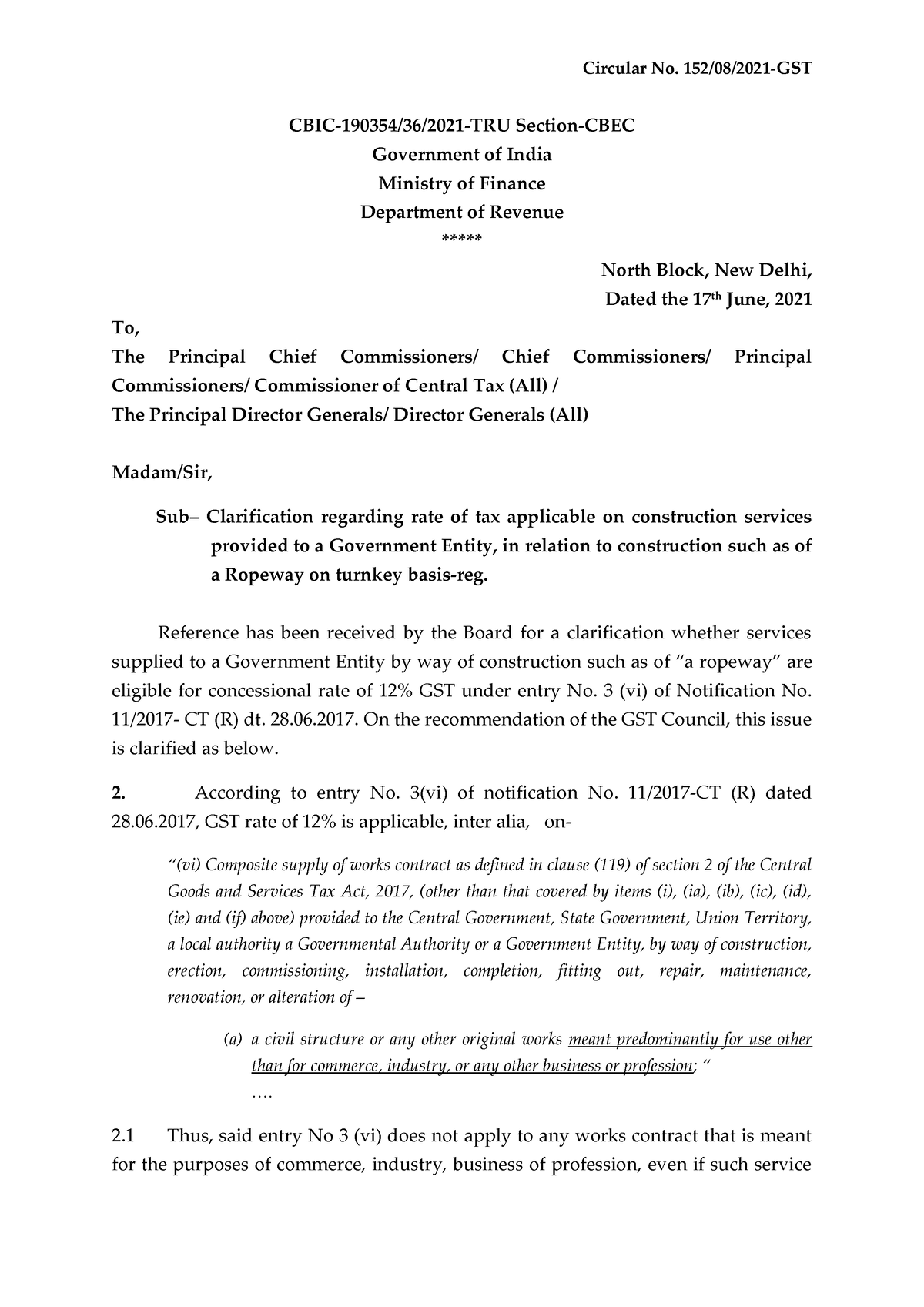 Circular Refund 152 - GST - Circular No. 152/08/2021-GST CBIC-190354/36 ...