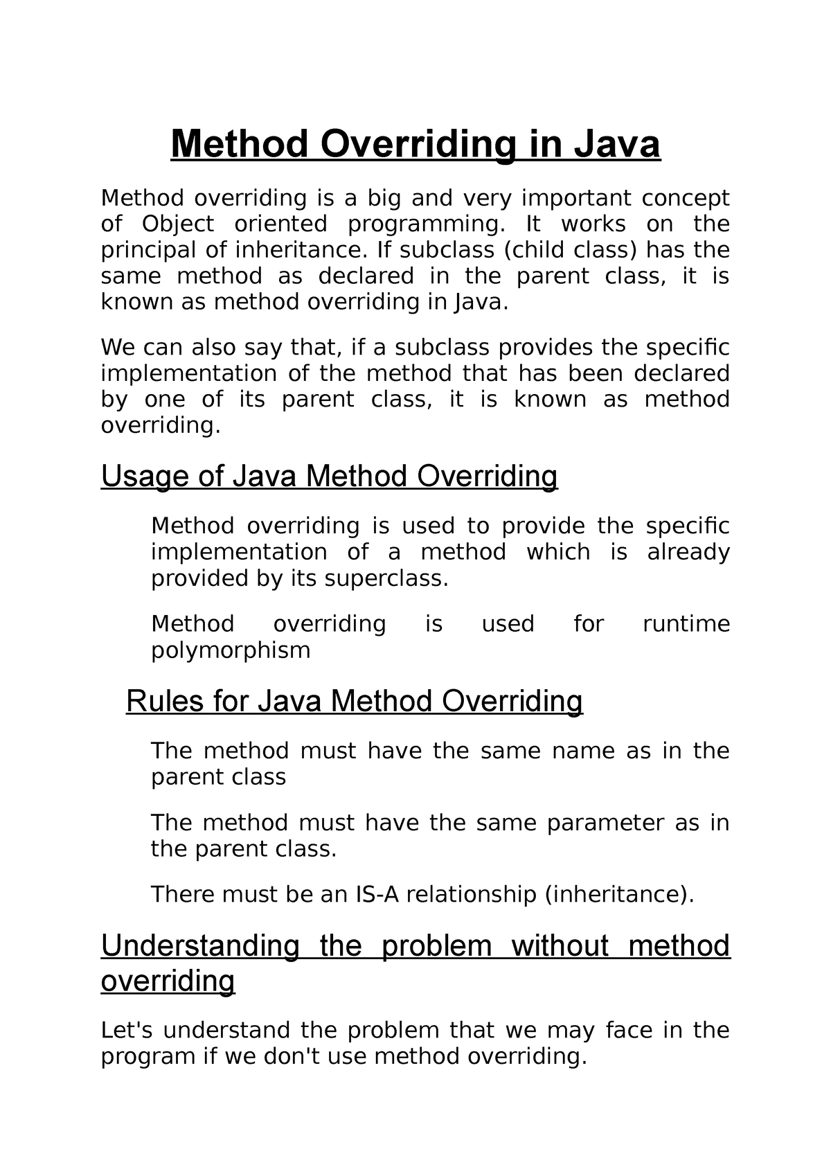 Method Overriding In Java Notes - Method Overriding In Java Method ...