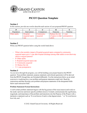 NSG-324 Picot Question Template - PICOT Question Template Section