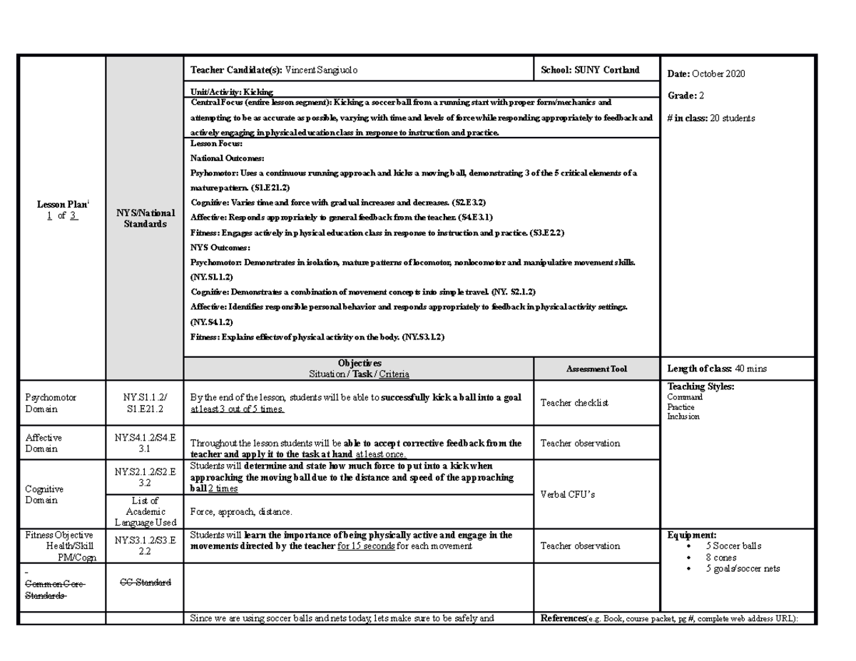 Ed TPA lesson plans Fall 2020 - Lesson Plani 1 of 3 NYS/National ...