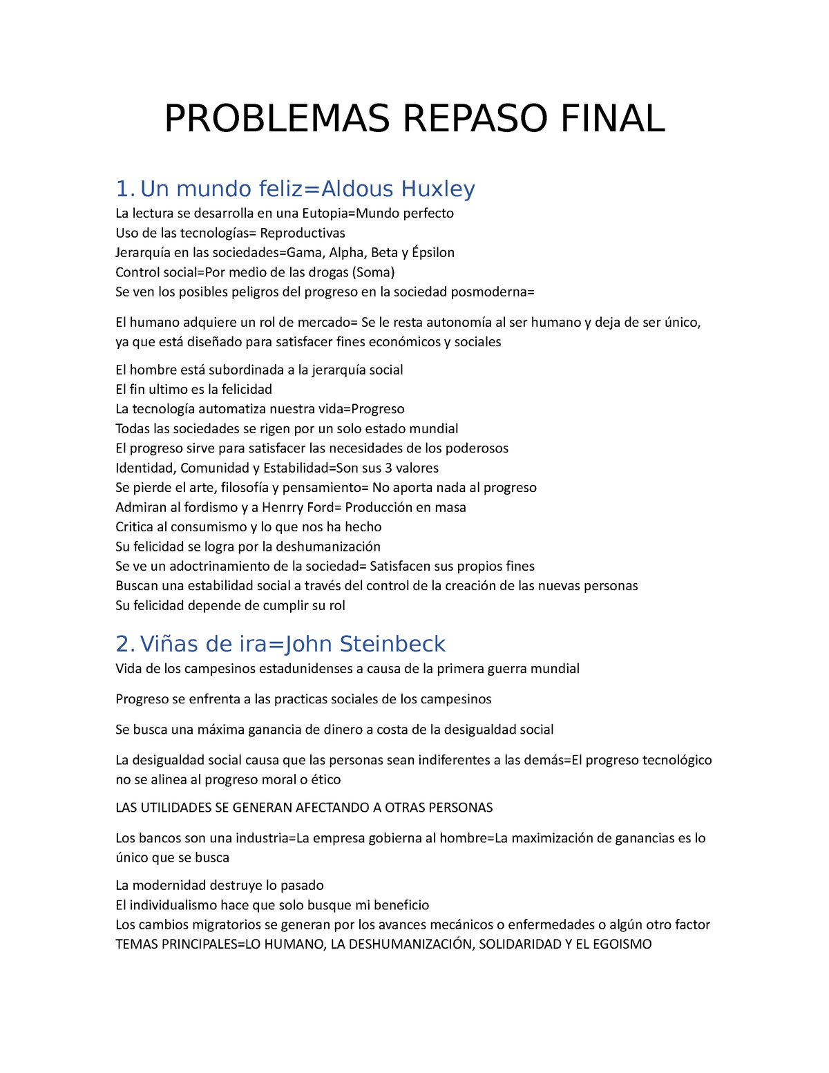 Problemas Repaso Final Problemas Repaso Final Un Mundo Feliz