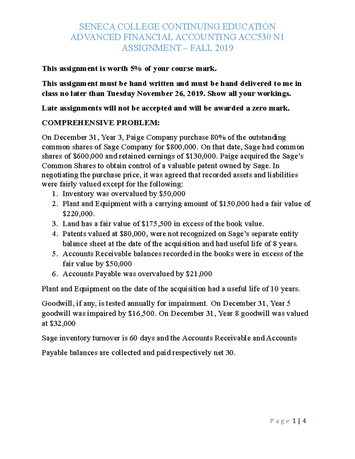 Assignment ACC530 N1 - ADVANCED FINANCIAL ACCOUNTING ACC530 N ...