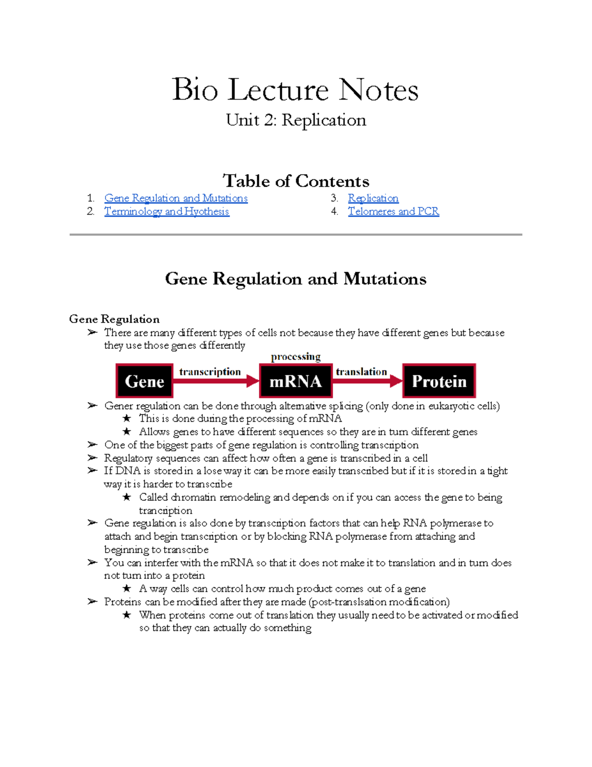 Bio Lecture Notes - Unit 2 - Bio Lecture Notes Unit 2: Replication ...