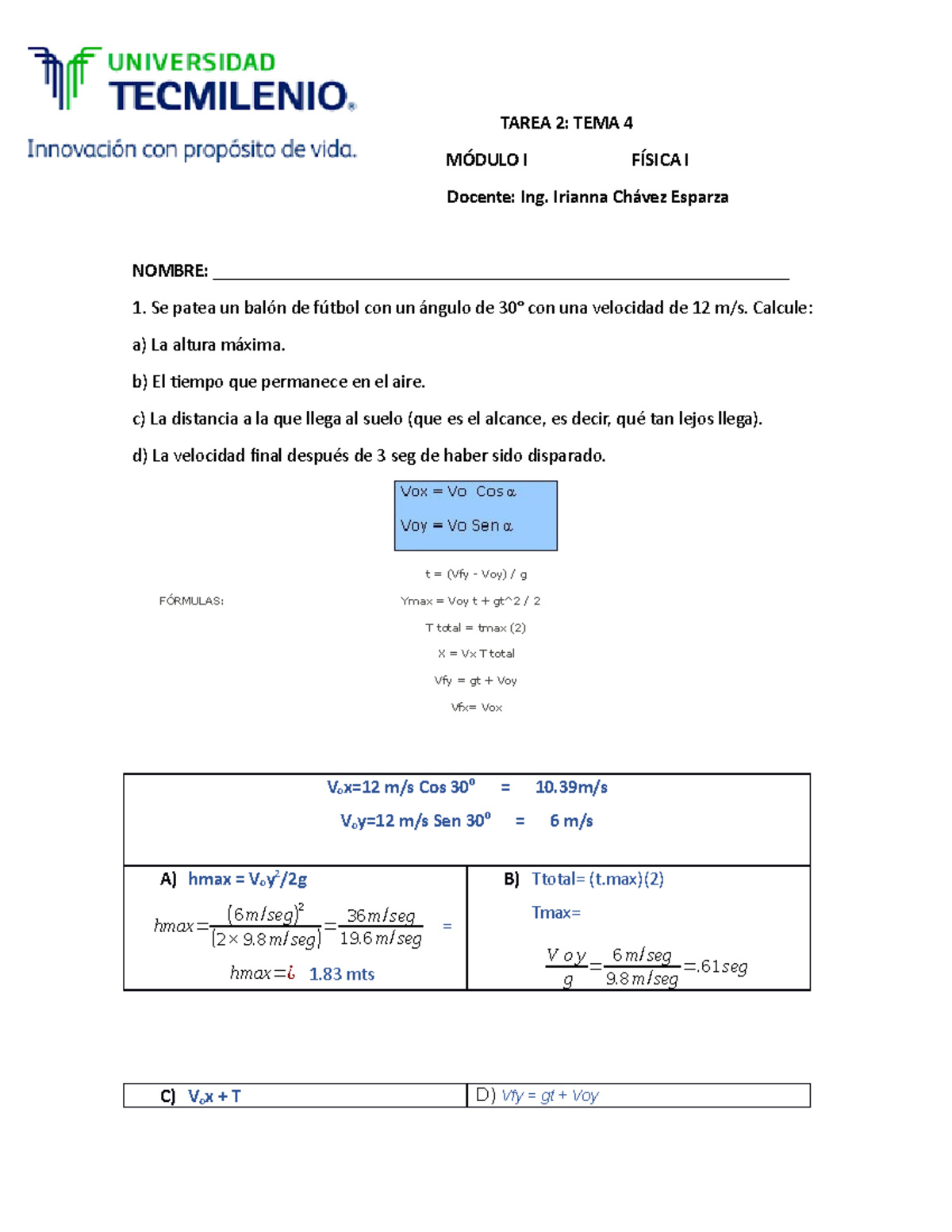 Tarea 2 - Fisica - TAREA 2: TEMA 4 MÓDULO I FÍSICA I Docente: Ing ...