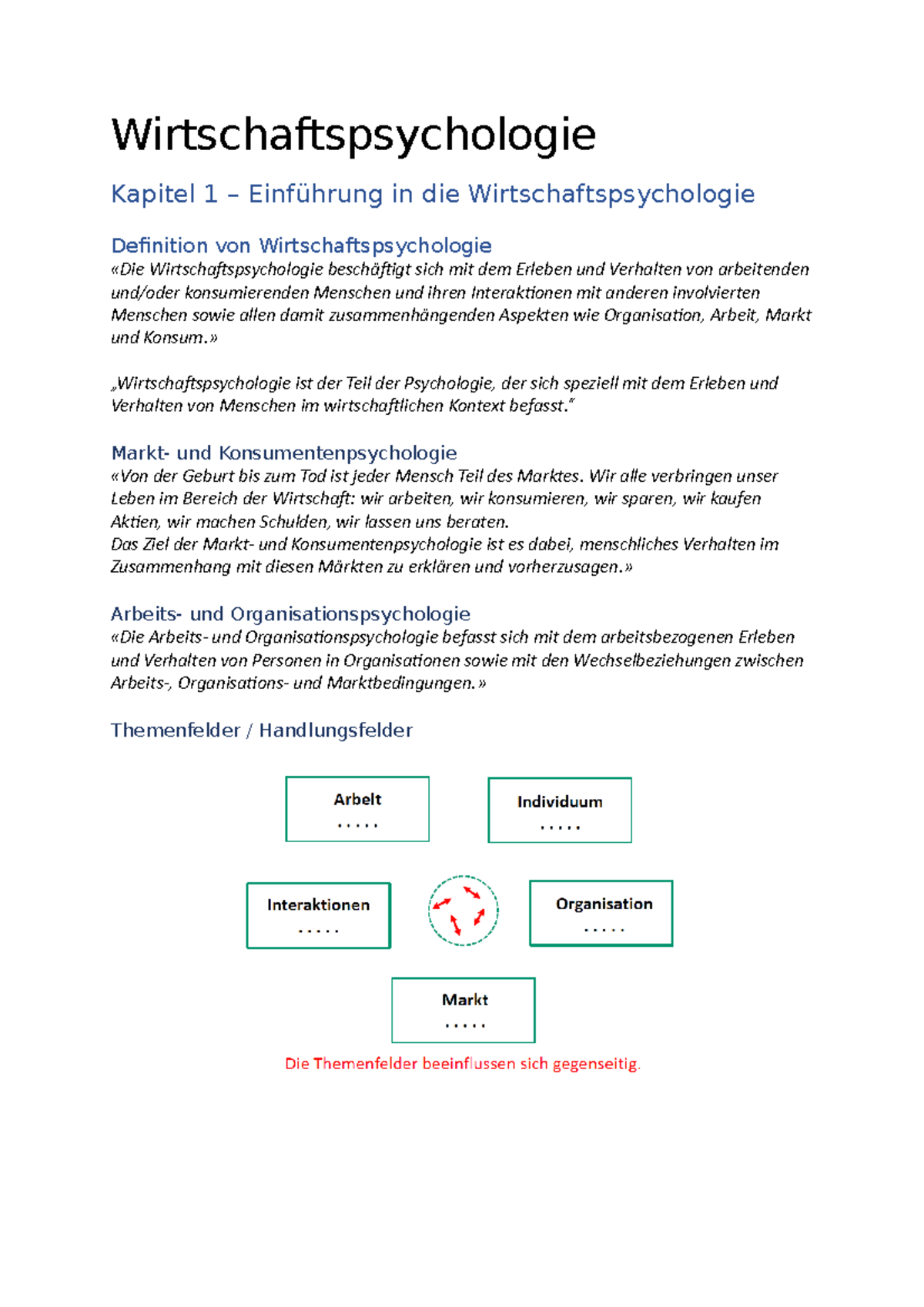 Wirtschaftspsychologie Sem. 1 - Wirtschaftspsychologie Kapitel 1 ...