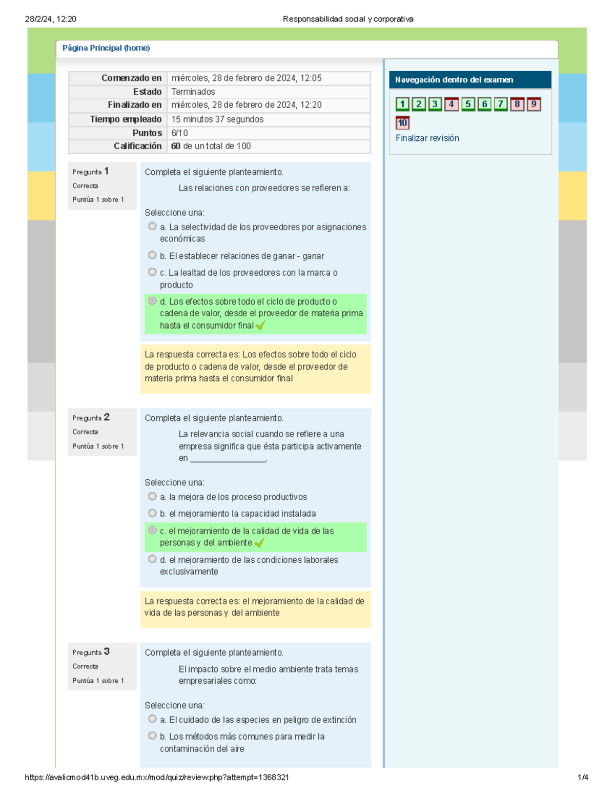 Evaluación aprendizaje unidad 3 - Página Principal (home) Pregunta 1 ...