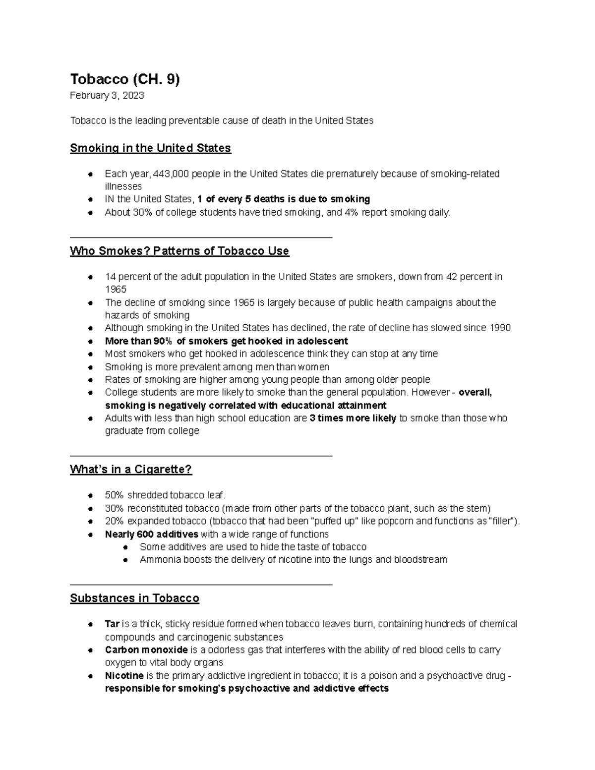 Tobacco (Chapter 9) Tobacco (CH. 9) February 3, 2023 Tobacco is the