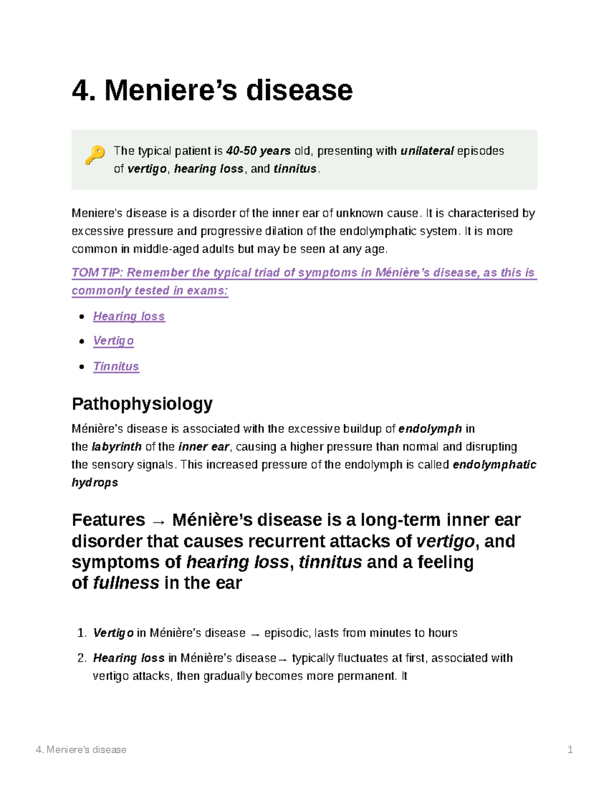 Meniere's Disease Meniere’s disease 1 4. Meniere’s disease 🔑 The