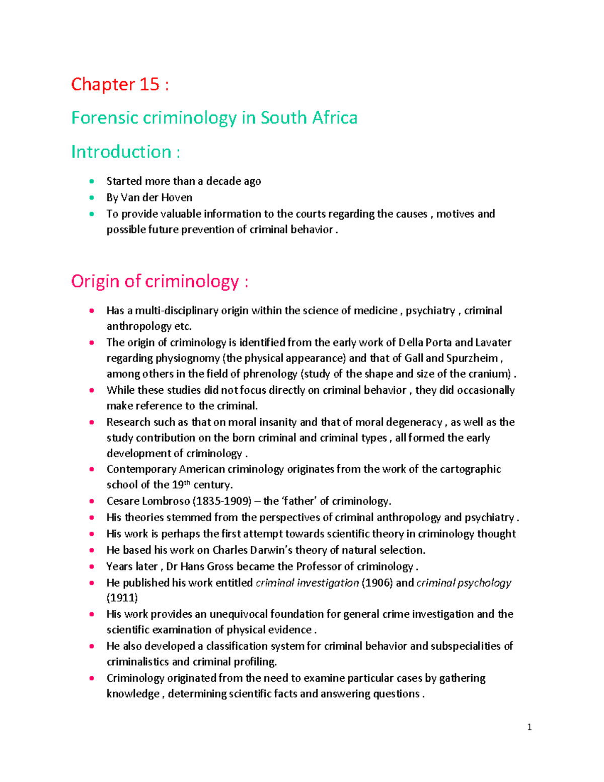 KRM 110 - Chapter 15 - Chapter 15 : Forensic criminology in South ...