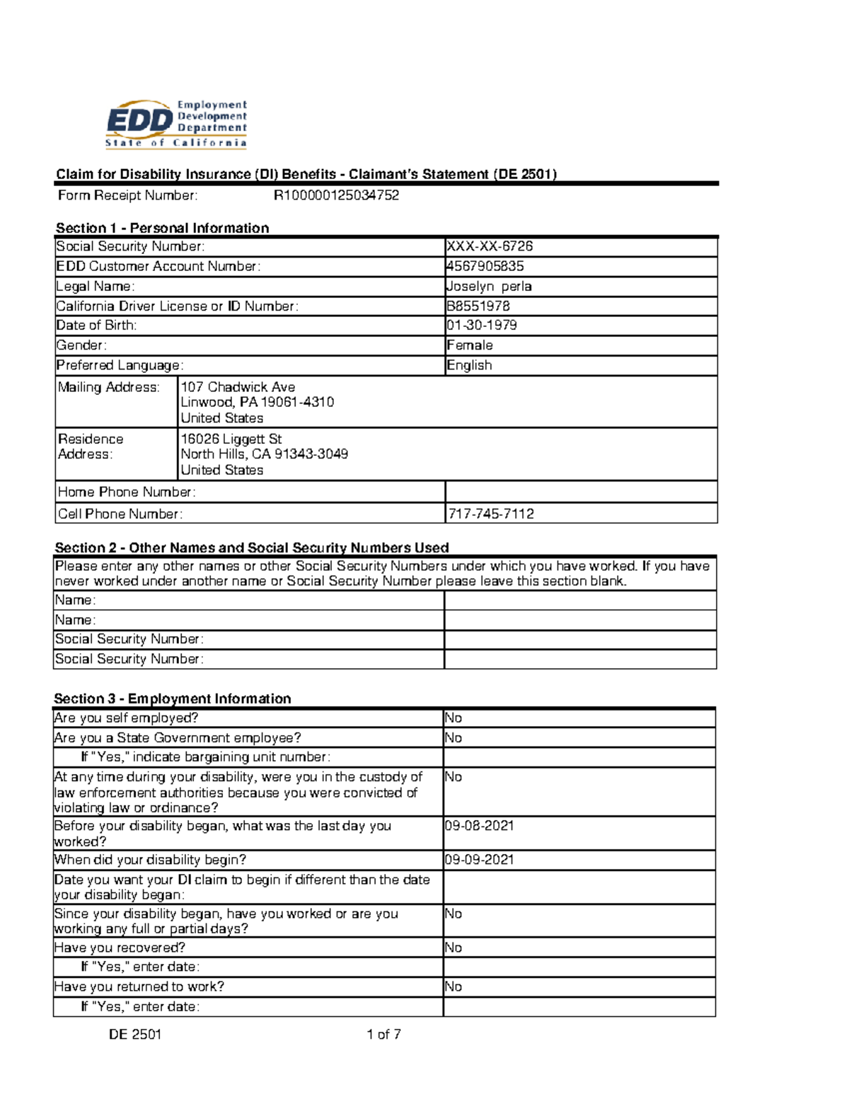alternative of your heart - Section 1 - Personal Information Social  Security Number: XXX-XX- EDD - StuDocu