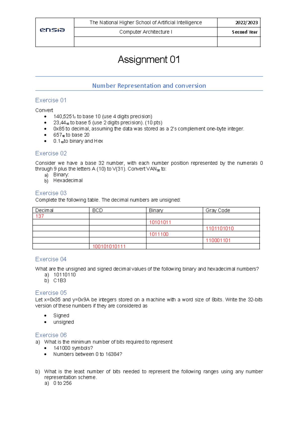 Lab1 - This is a lab worksheet on number representation - Computer ...