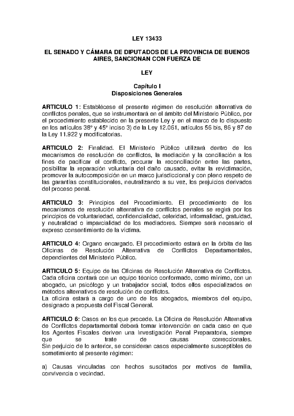 Ley 13433 mediación penal - LEY 13433 EL SENADO Y CÁMARA DE DIPUTADOS ...