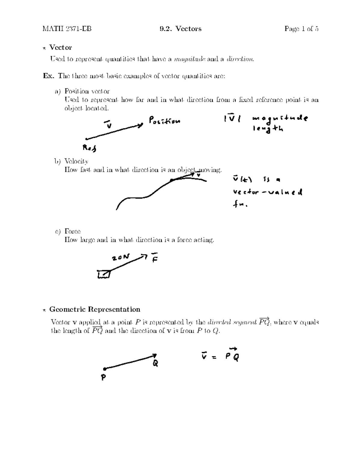math 2321 multivar calc iii 9.2 annotated - MATH 9. Vectors Page 1 of 5 ...