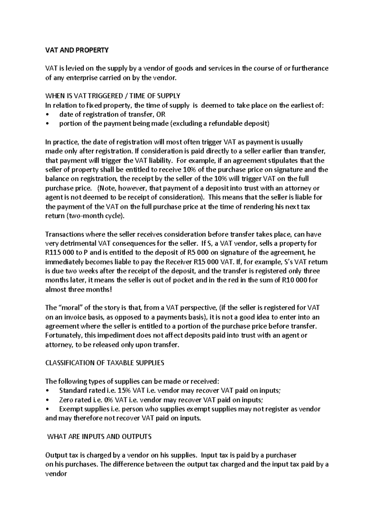 VAT AND Property - N/A - VAT AND PROPERTY VAT is levied on the supply ...