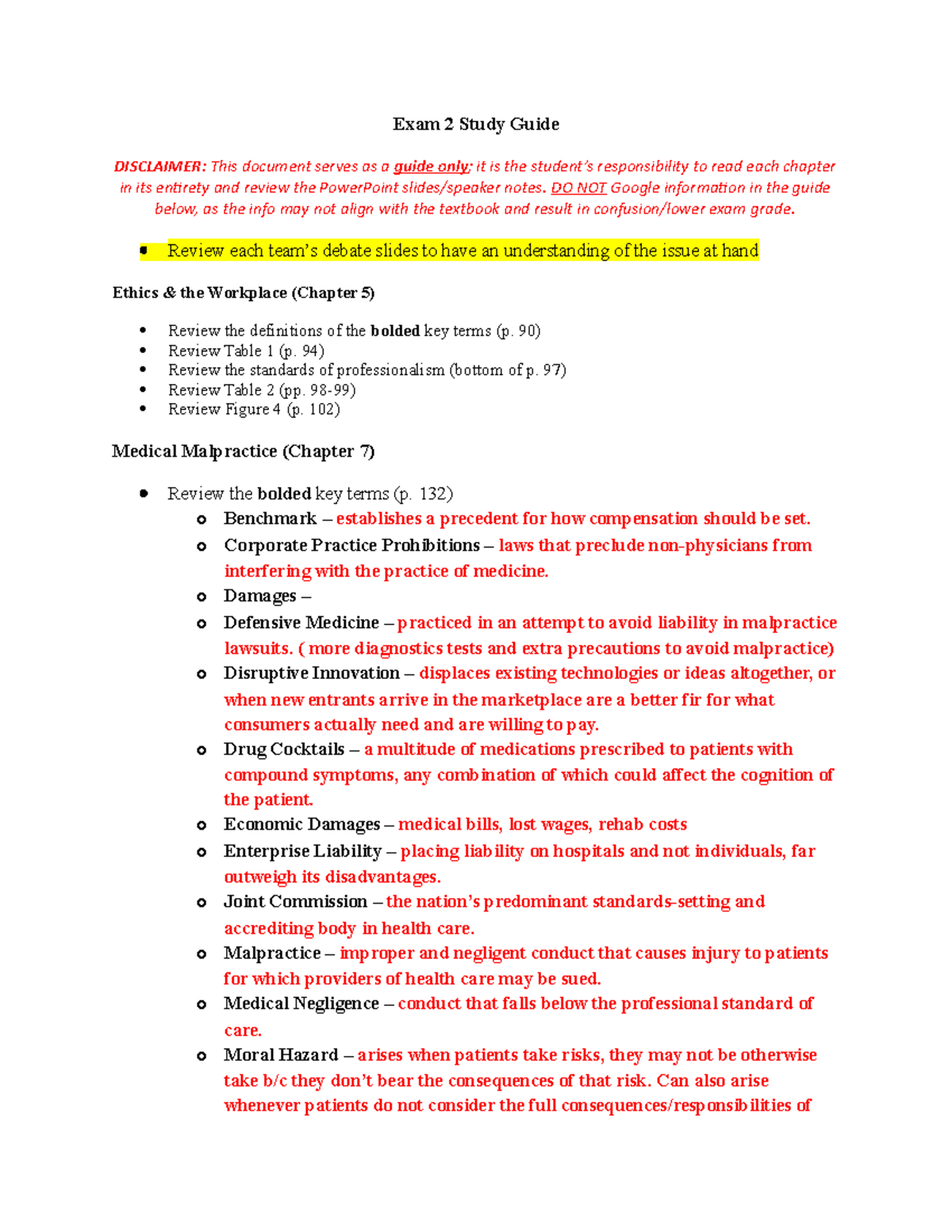 Exam 2 Study Guide Dr. Burnett - Exam 2 Study Guide DISCLAIMER: This ...
