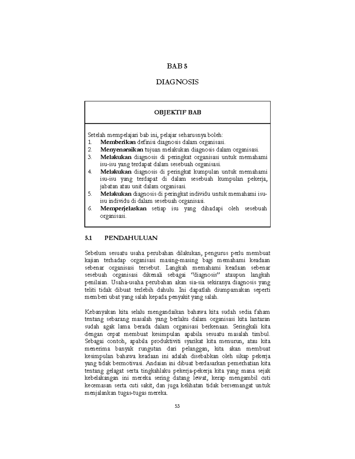 organization development chp 1-5 - BAB 5 DIAGNOSIS OBJEKTIF BAB Setelah ...