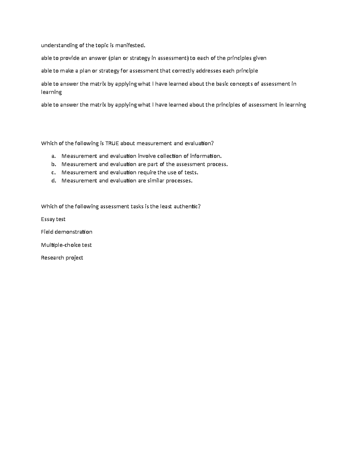 Assessment Plan Rubric Bsed English El17 StuDocu